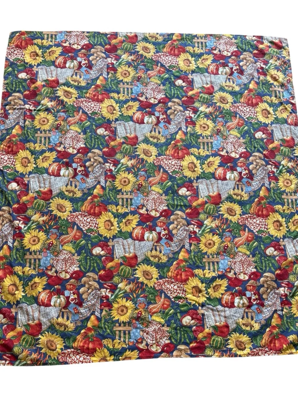 Vintage Joan Kessler Concord Fabric Tablecloth 47”x 41” Fall Sunflower Scarecrow